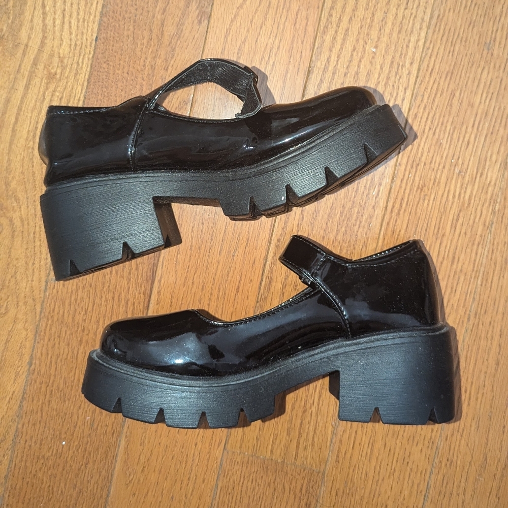 black platform Mary Jane's
